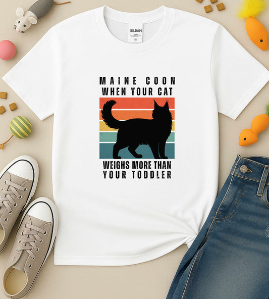 Cat Fun Shirt, Maine Coon "When your cat weighs more than your toddler" Unisex Tee,