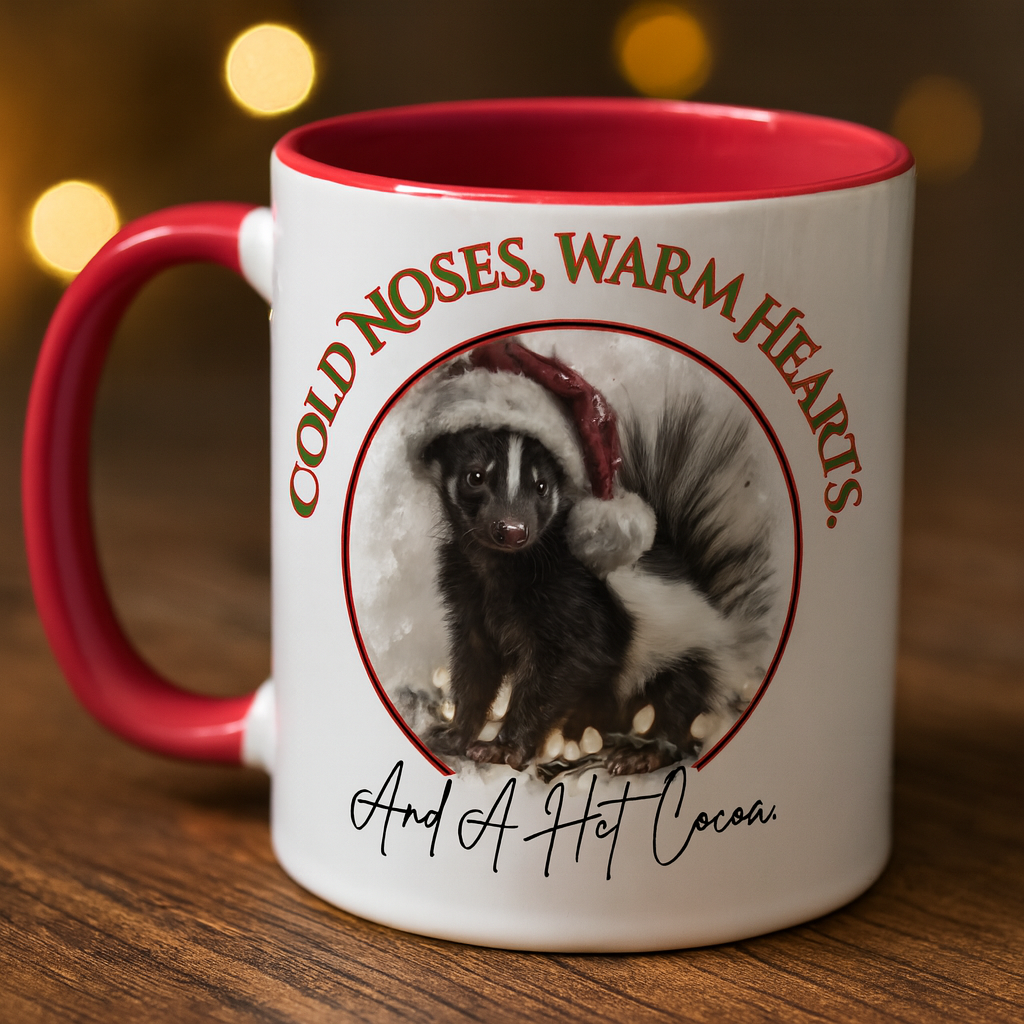 Cold Noses, Warm Hearts, hot cocoa Mug - Cute Skunk Winter & Christmas Mug - 11 oz
