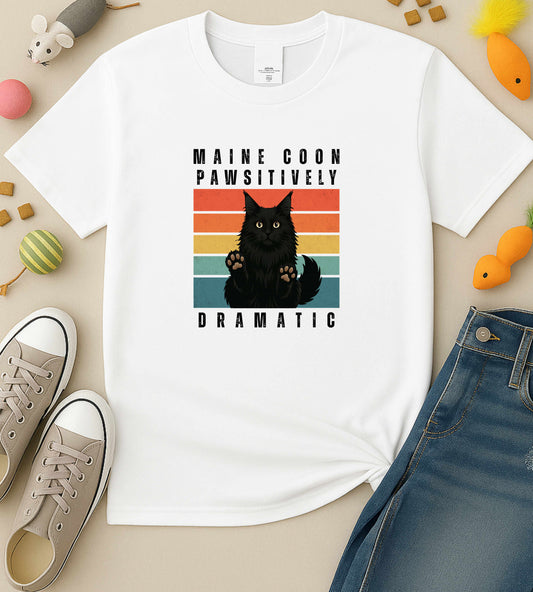 Cat Fun Shirt, Maine Coon "Pawsitively Dramatic" Unisex Tee