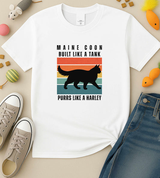 Maine Coon Cat Silhouette Shirt "Built like a Tank purrs like a Harley" Comfort Colors Unisex