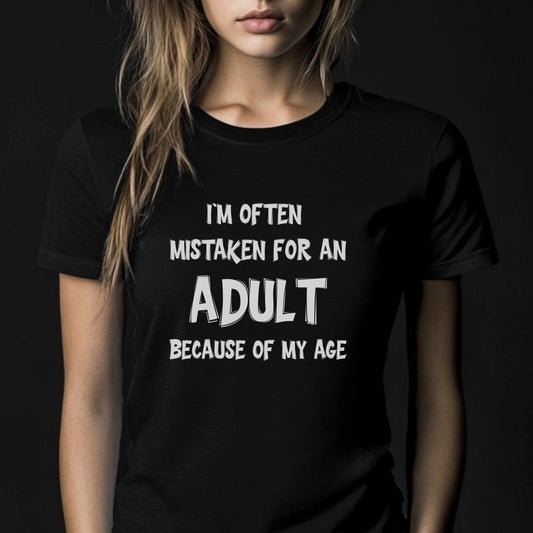 Funny Adulting T Shirt | Sarcastic Graphic Tee | Humor Quote Shirt | Gift for Men Women | Mistaken for Adult Shirt