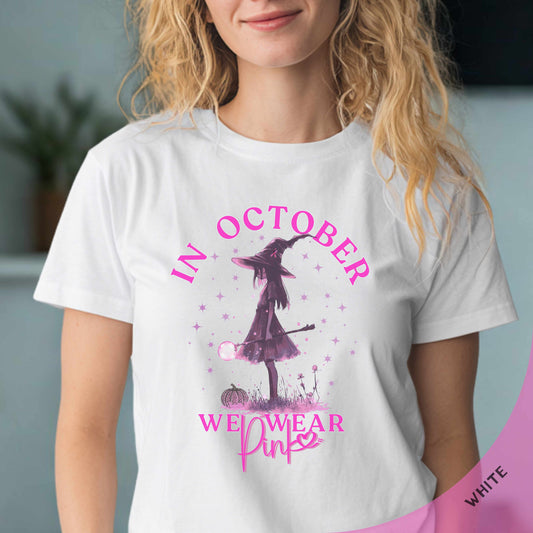 In October We Wear Pink Shirt – Halloween Witch | Breast Cancer Awareness