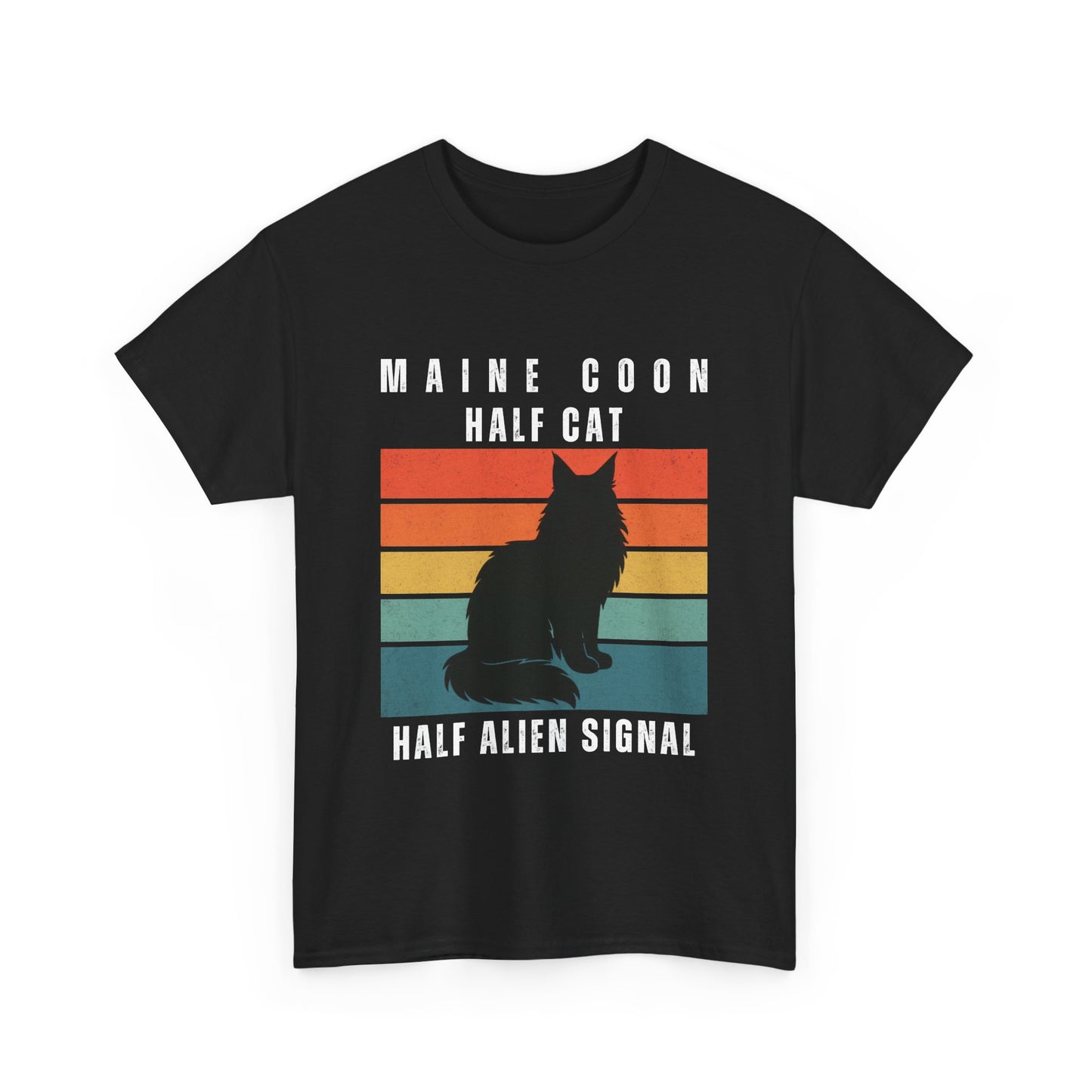 Funny Maine Coon Cat Shirt "Half Cat Half Alien Signal" Tee, Comfort Colors, Retro Sci-Fi, Unisex