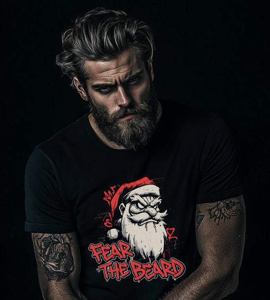 Fear the Beard Santa Shirt - Badass Christmas T-Shirt, Edgy Metal Santa