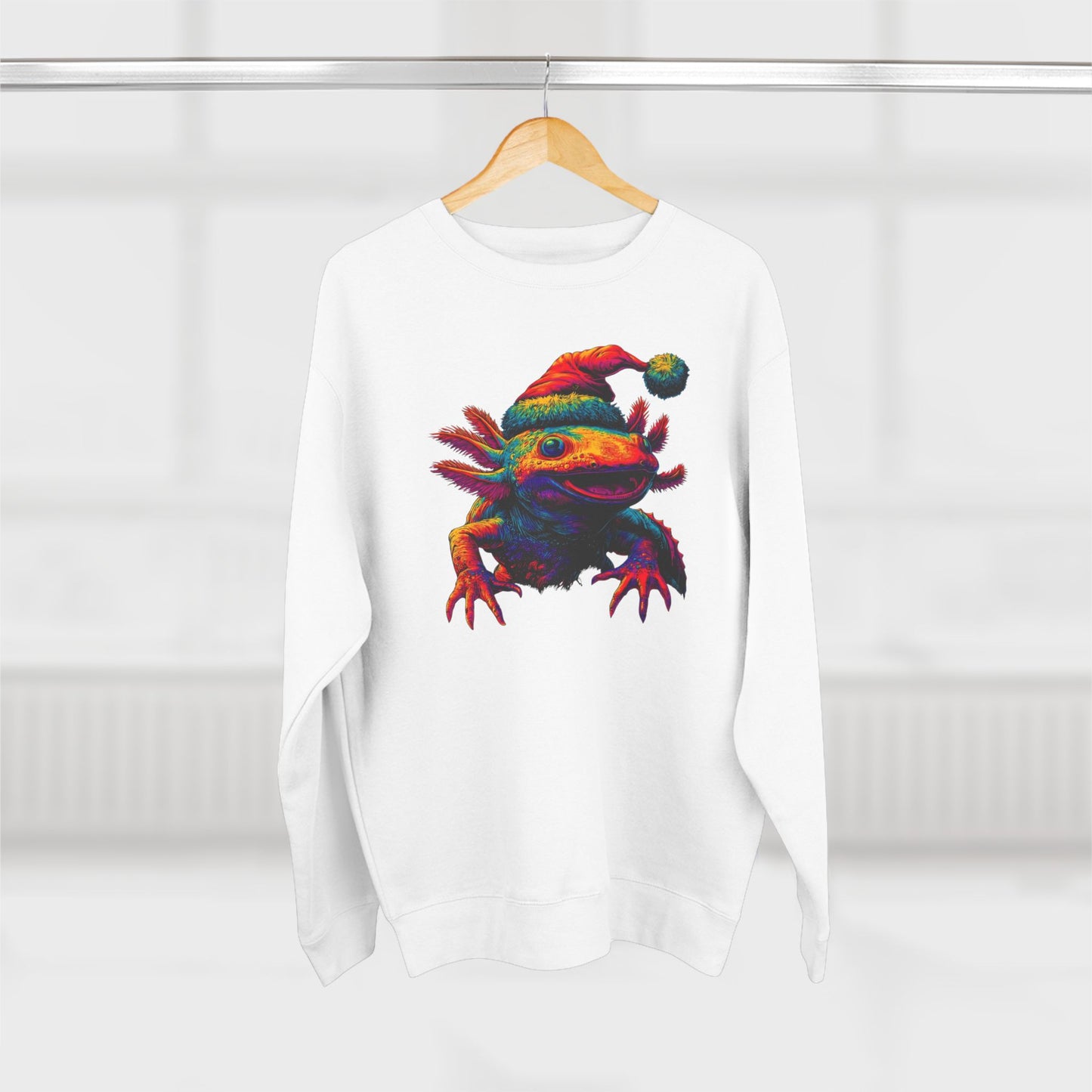 Festive Axolotl Christmas Unisex Crewneck Sweatshirt - Funny Holiday Amphibian Sweatshirt