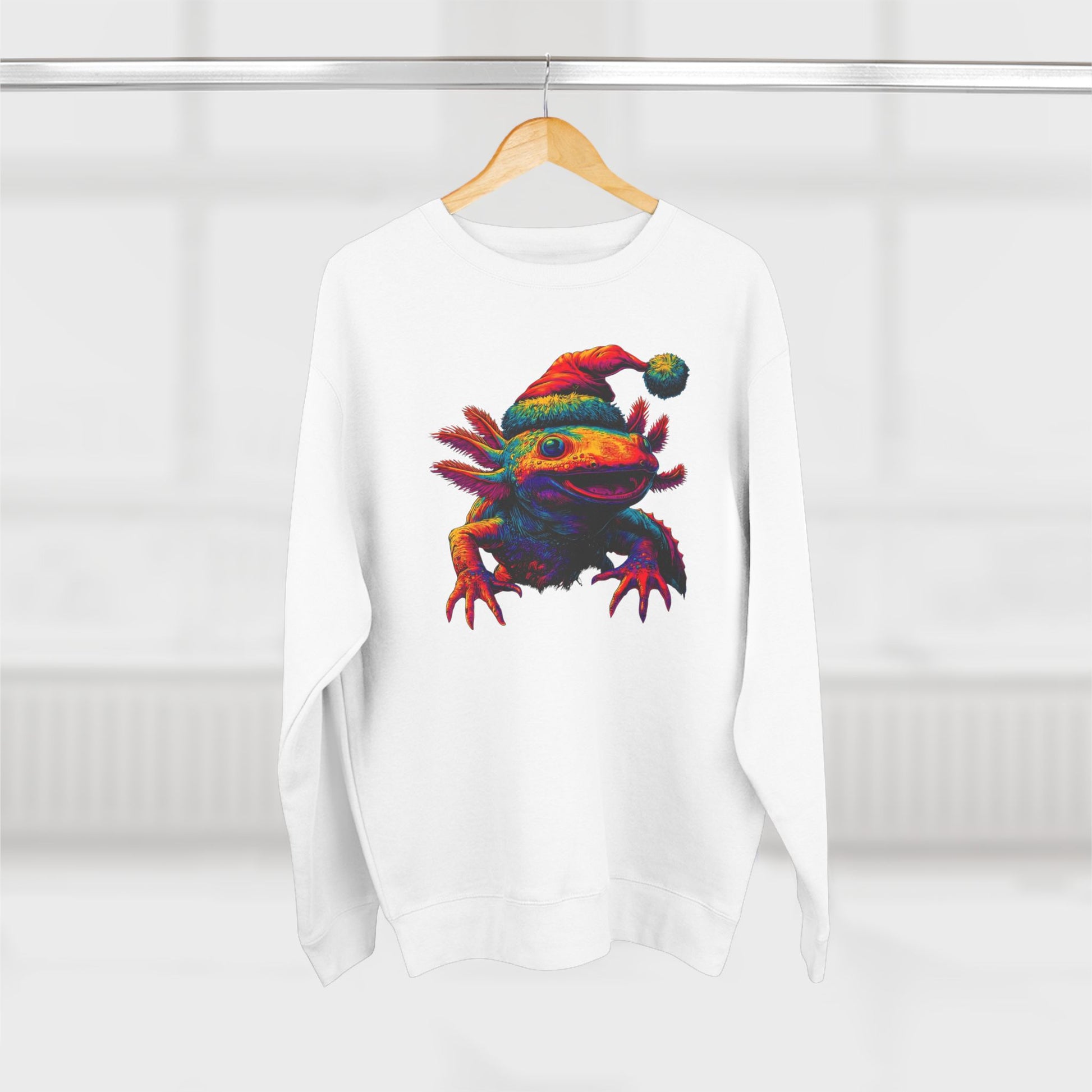 Festive Axolotl Christmas Unisex Crewneck Sweatshirt - Funny Holiday Amphibian Sweatshirt