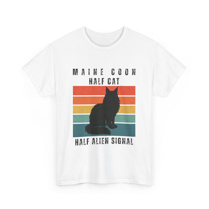 Funny Maine Coon Cat Shirt "Half Cat Half Alien Signal" Tee, Comfort Colors, Retro Sci-Fi, Unisex