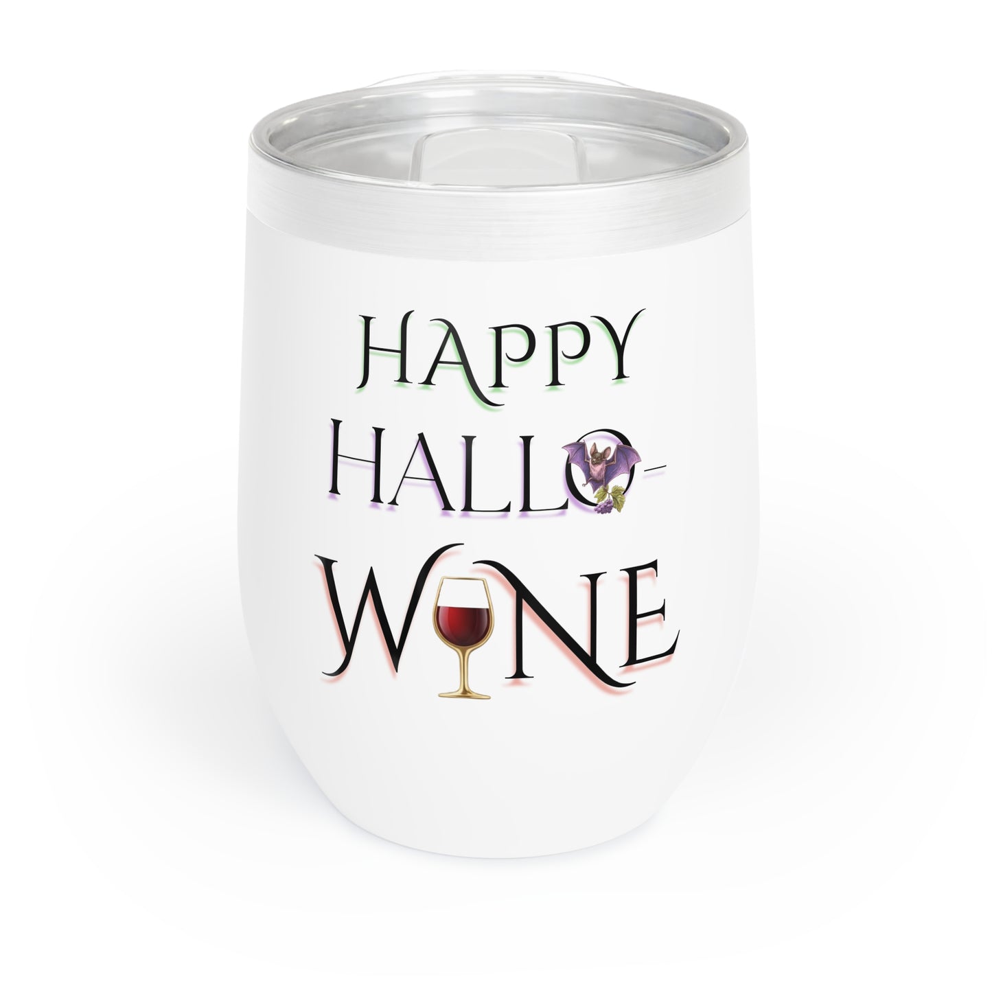 Happy Hallo-Wine Tumbler – Halloween Wine Cup with Lid, Funny Spooky Gift for Wine Lovers, Fall Party Drinkware