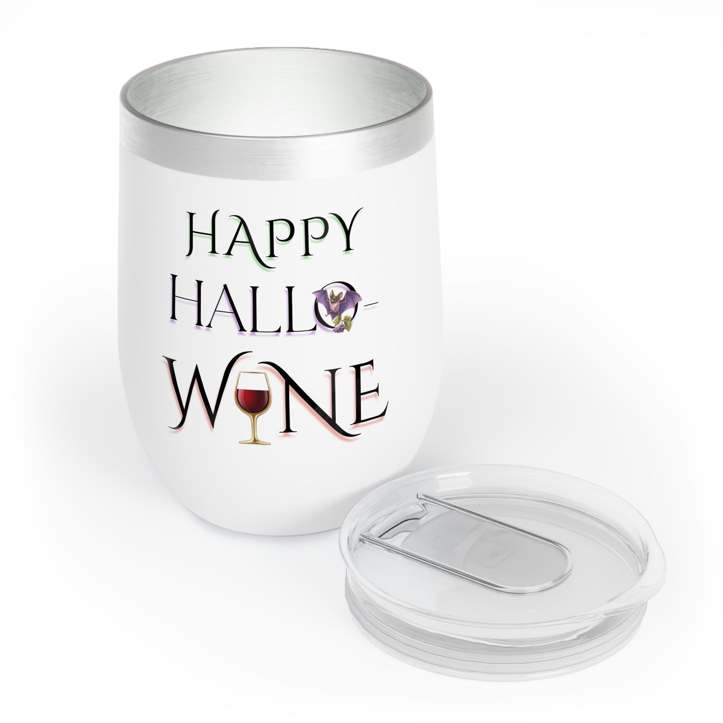 Happy Hallo-Wine Tumbler – Halloween Wine Cup with Lid, Funny Spooky Gift for Wine Lovers, Fall Party Drinkware