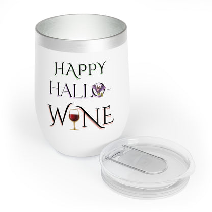 Happy Hallo-Wine Tumbler – Halloween Wine Cup with Lid, Funny Spooky Gift for Wine Lovers, Fall Party Drinkware