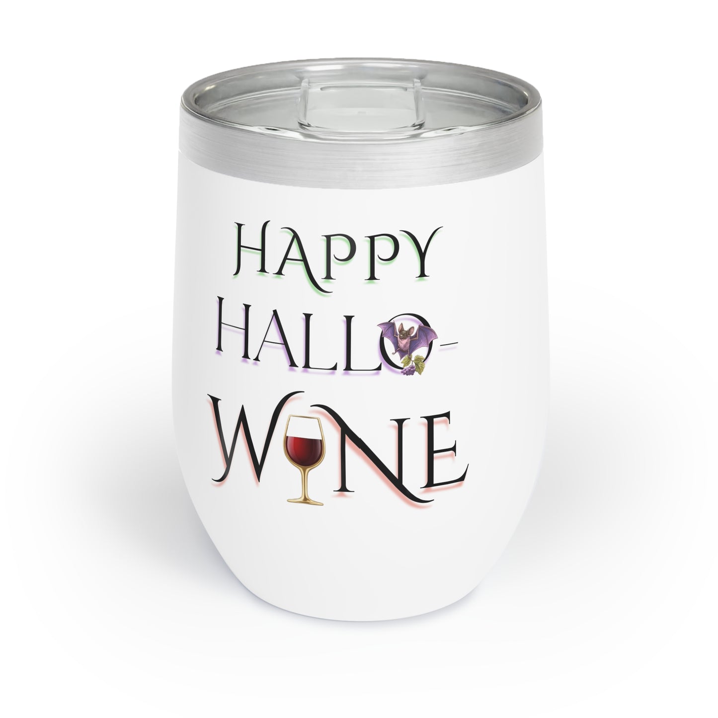Happy Hallo-Wine Tumbler – Halloween Wine Cup with Lid, Funny Spooky Gift for Wine Lovers, Fall Party Drinkware