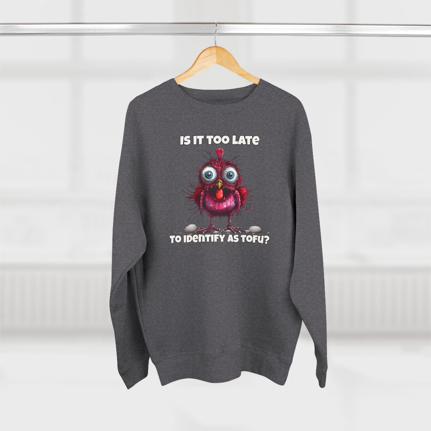Funny Thanksgiving Turkey “Is It Too Late to Identify as Tofu?” Crewneck Sweatshirt  Unisex