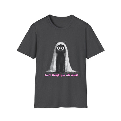 "Boo I Thought You Said Snack" Funny Black Cat Ghost T-Shirt - Unisex