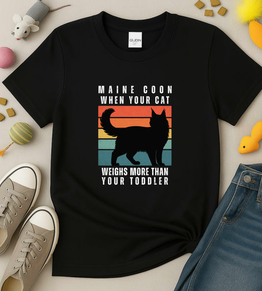 Cat Fun Shirt, Maine Coon "When your cat weighs more than your toddler" Unisex Tee,