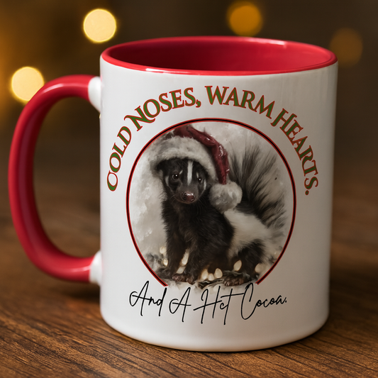 Cold Noses, Warm Hearts, hot cocoa Mug - Cute Skunk Winter & Christmas Mug - 11 oz