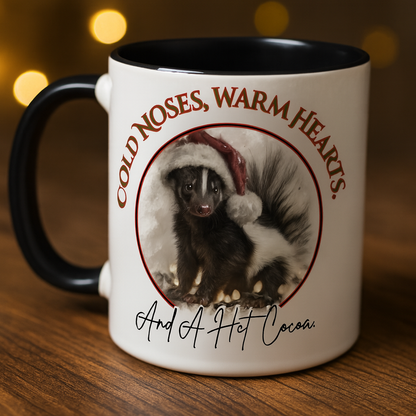 Cold Noses, Warm Hearts, hot cocoa Mug - Cute Skunk Winter & Christmas Mug - 11 oz