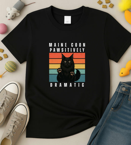Cat Fun Shirt, Maine Coon "Pawsitively Dramatic" Unisex Tee