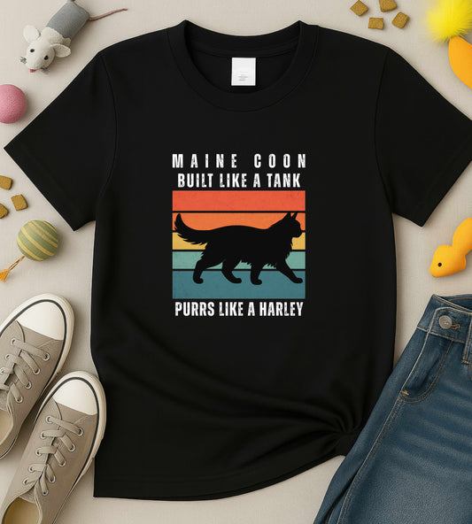 Maine Coon Cat Silhouette Shirt "Built like a Tank purrs like a Harley" Comfort Colors Unisex