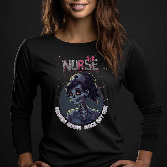Spooky Nurse Skeleton Halloween T Shirt "Scaring Germs Since Day One"
