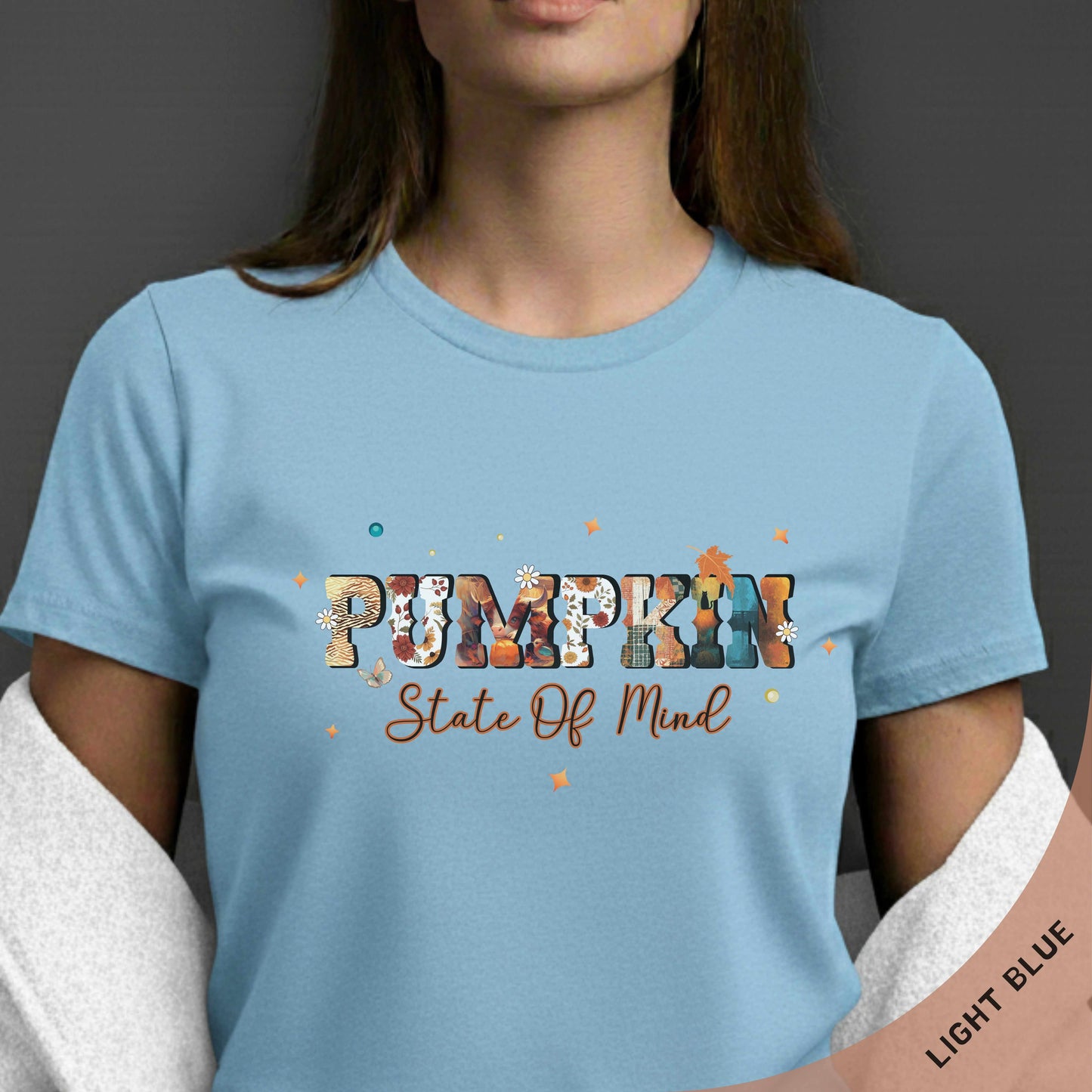 Pumpkin Season T-Shirt, Autumn Fall Shirt, Thanksgiving Shirt, Fall Pumpkin Shirt, Pumpkin State of Mind Light Blue