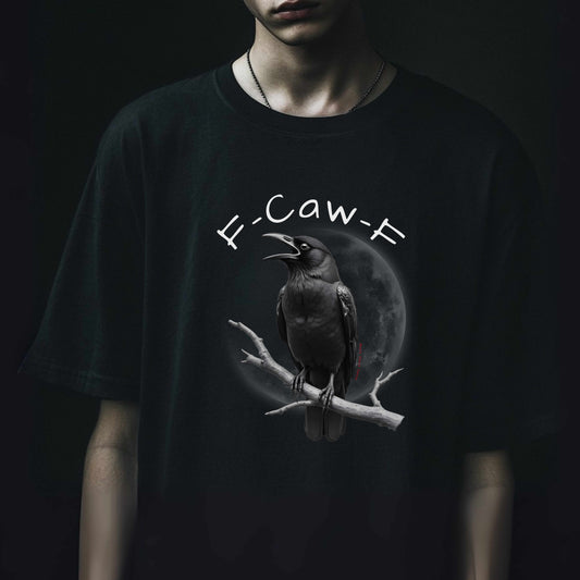 Funny Crow T-Shirt – “F-Caw-F” Sarcastic Raven Shirt, Dark Humor Gothic Tee, Edgy Gamer Clothing for Dark Souls Fans
