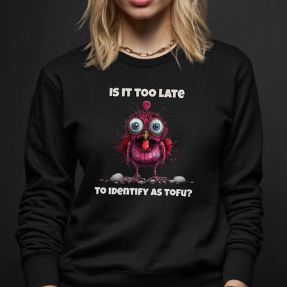 Funny Thanksgiving Turkey “Is It Too Late to Identify as Tofu?” Crewneck Sweatshirt  Unisex