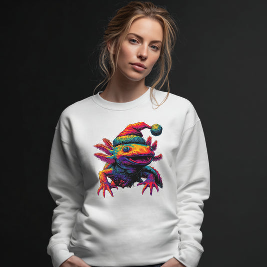 Festive Axolotl Christmas Unisex Crewneck Sweatshirt - Funny Holiday Amphibian Sweatshirt