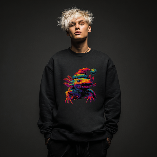 Festive Axolotl Christmas Unisex Crewneck Sweatshirt - Funny Holiday Amphibian Sweatshirt