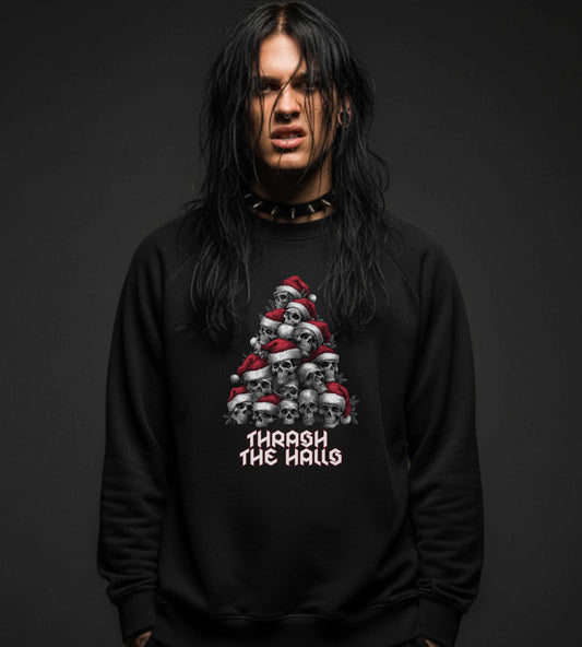 Thrash the Halls – Metal Christmas Skull Tree Sweatshirt - Unisex