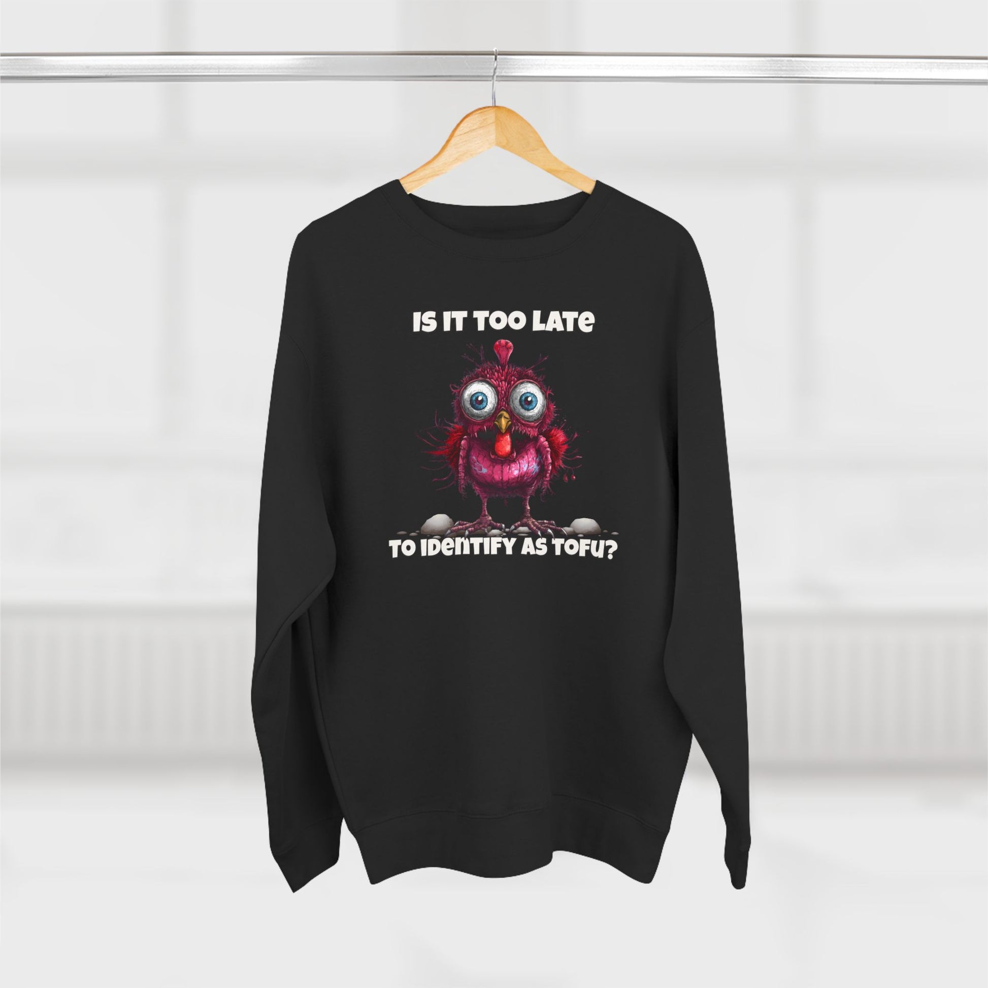 Funny Thanksgiving Turkey “Is It Too Late to Identify as Tofu?” Crewneck Sweatshirt  Unisex