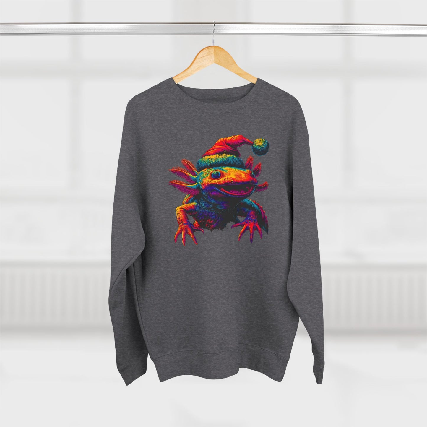 Festive Axolotl Christmas Unisex Crewneck Sweatshirt - Funny Holiday Amphibian Sweatshirt