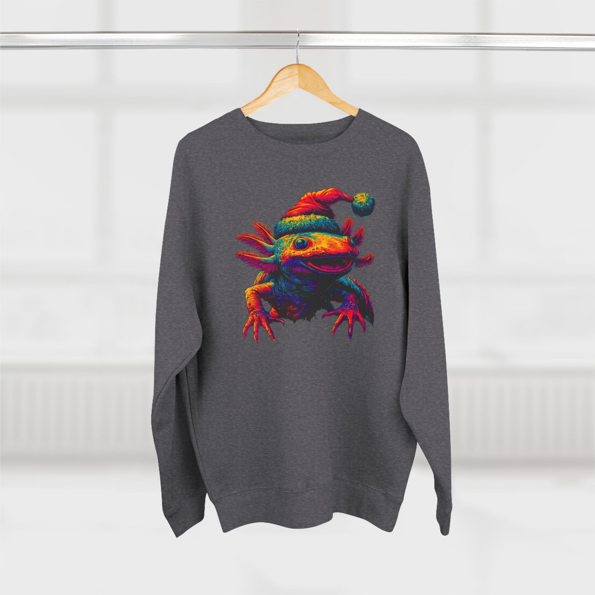 Festive Axolotl Christmas Unisex Crewneck Sweatshirt - Funny Holiday Amphibian Sweatshirt