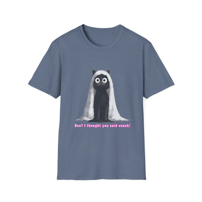 "Boo I Thought You Said Snack" Funny Black Cat Ghost T-Shirt - Unisex