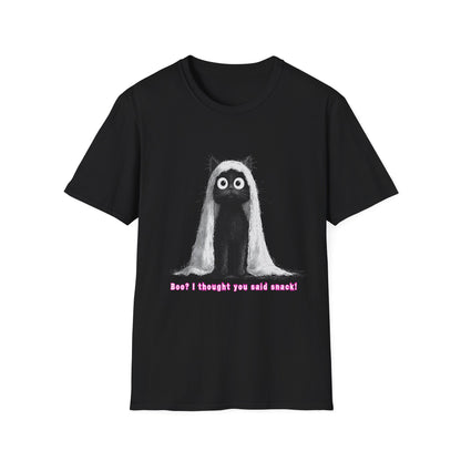 "Boo I Thought You Said Snack" Funny Black Cat Ghost T-Shirt - Unisex