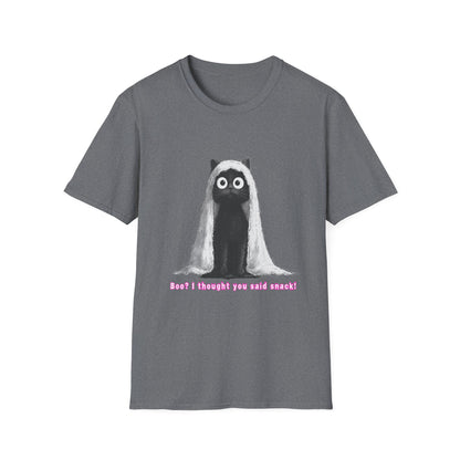 "Boo I Thought You Said Snack" Funny Black Cat Ghost T-Shirt - Unisex