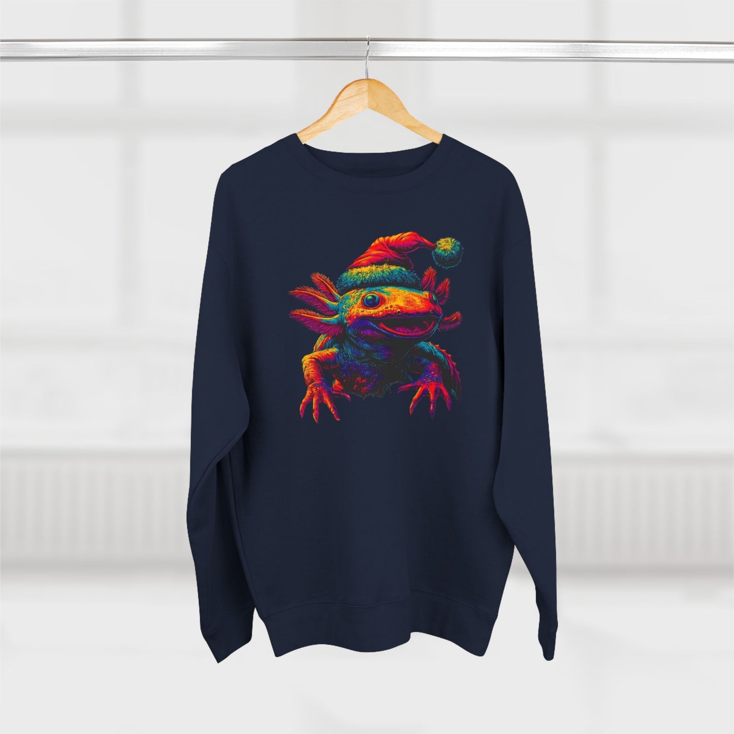 Festive Axolotl Christmas Unisex Crewneck Sweatshirt - Funny Holiday Amphibian Sweatshirt