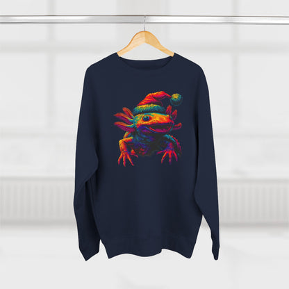 Festive Axolotl Christmas Unisex Crewneck Sweatshirt - Funny Holiday Amphibian Sweatshirt