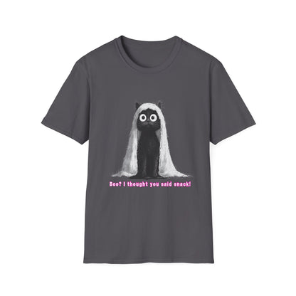 "Boo I Thought You Said Snack" Funny Black Cat Ghost T-Shirt - Unisex