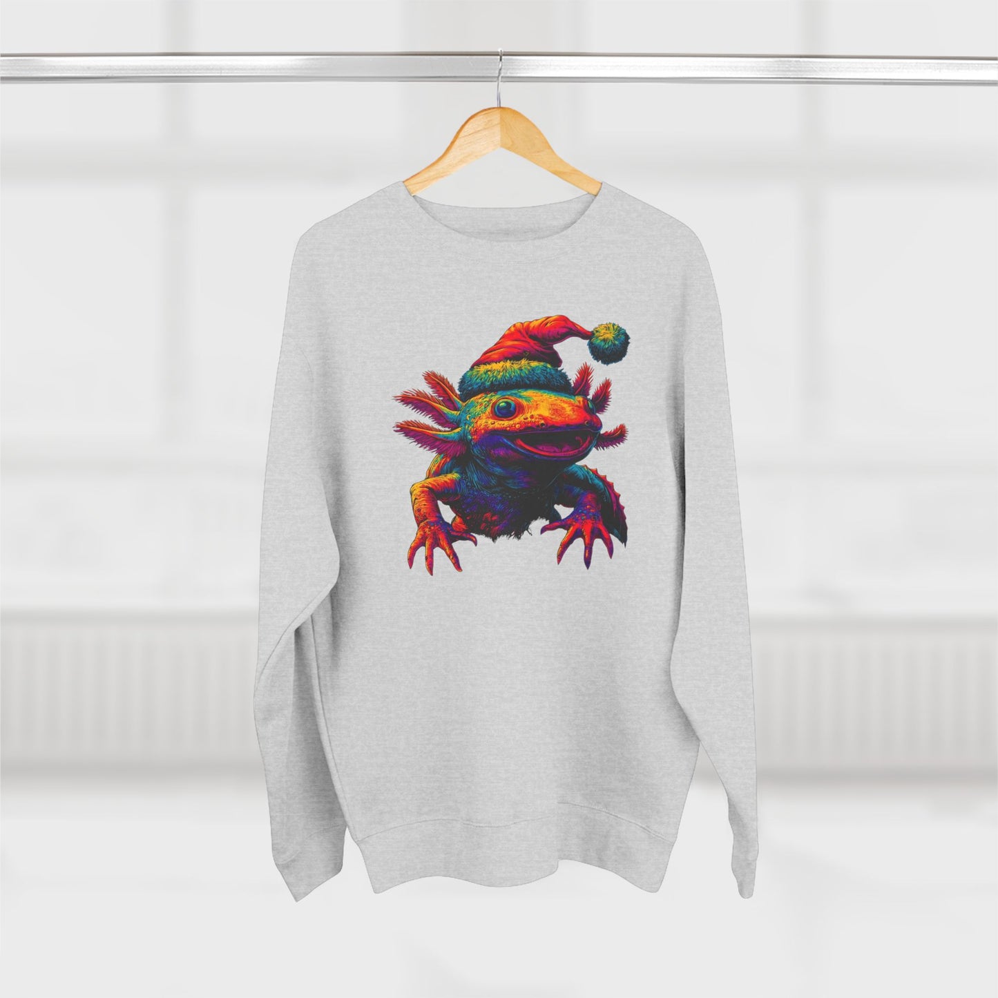 Festive Axolotl Christmas Unisex Crewneck Sweatshirt - Funny Holiday Amphibian Sweatshirt