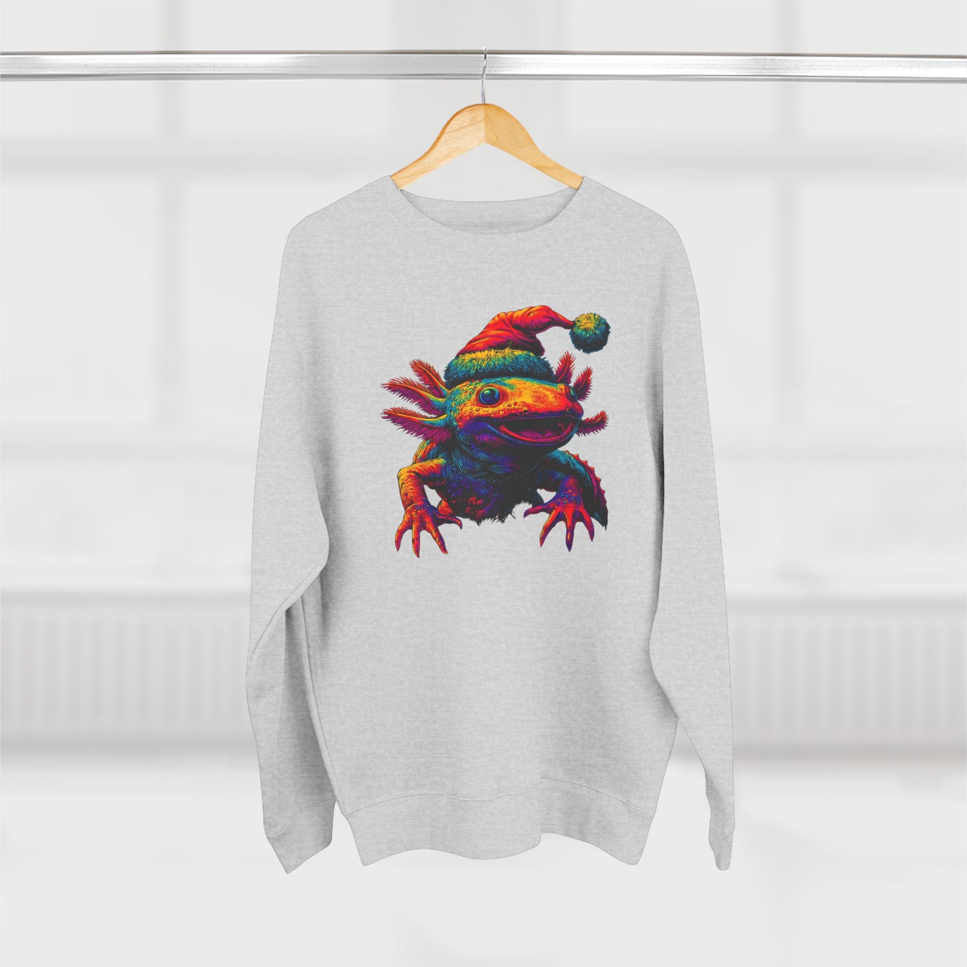 Festive Axolotl Christmas Unisex Crewneck Sweatshirt - Funny Holiday Amphibian Sweatshirt
