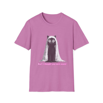 "Boo I Thought You Said Snack" Funny Black Cat Ghost T-Shirt - Unisex