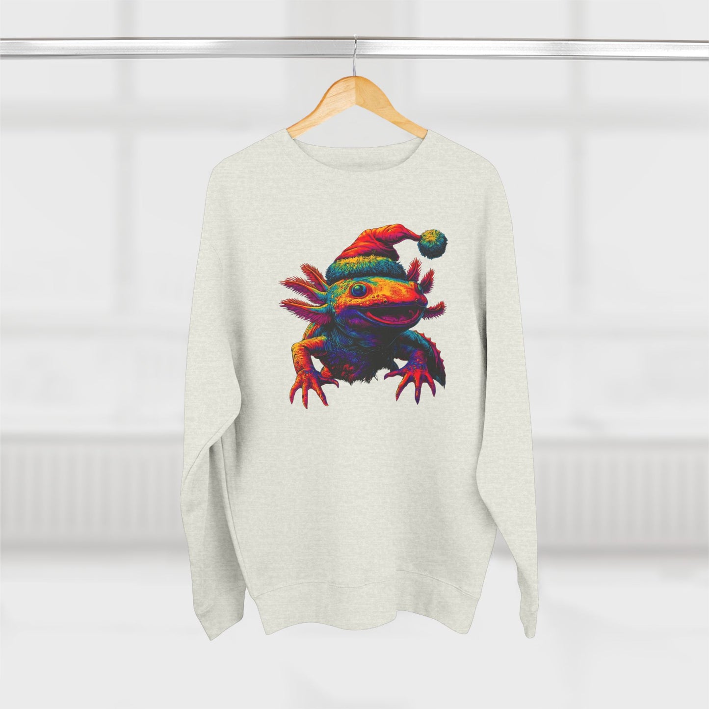 Festive Axolotl Christmas Unisex Crewneck Sweatshirt - Funny Holiday Amphibian Sweatshirt
