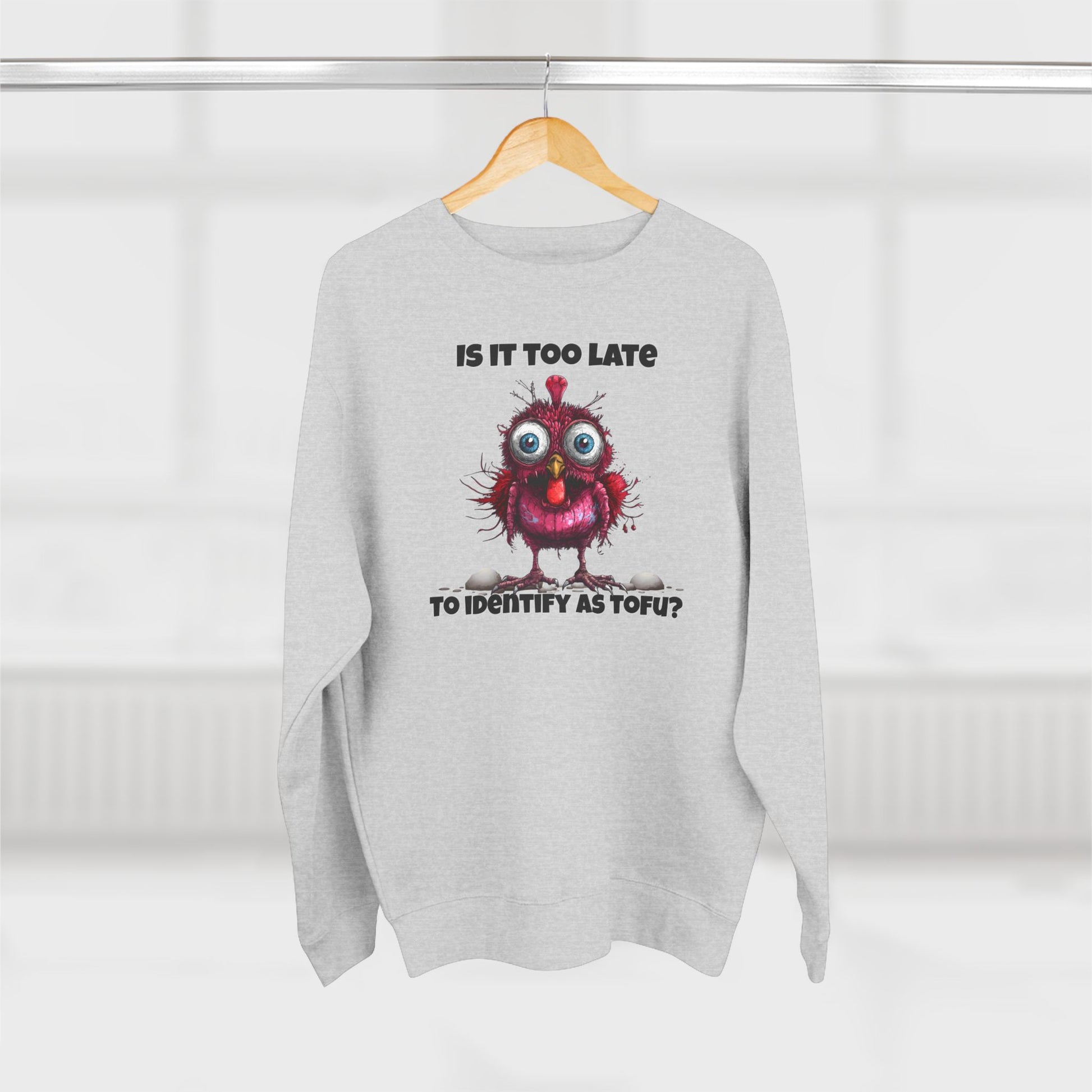 Funny Thanksgiving Turkey “Is It Too Late to Identify as Tofu?” Crewneck Sweatshirt  Unisex