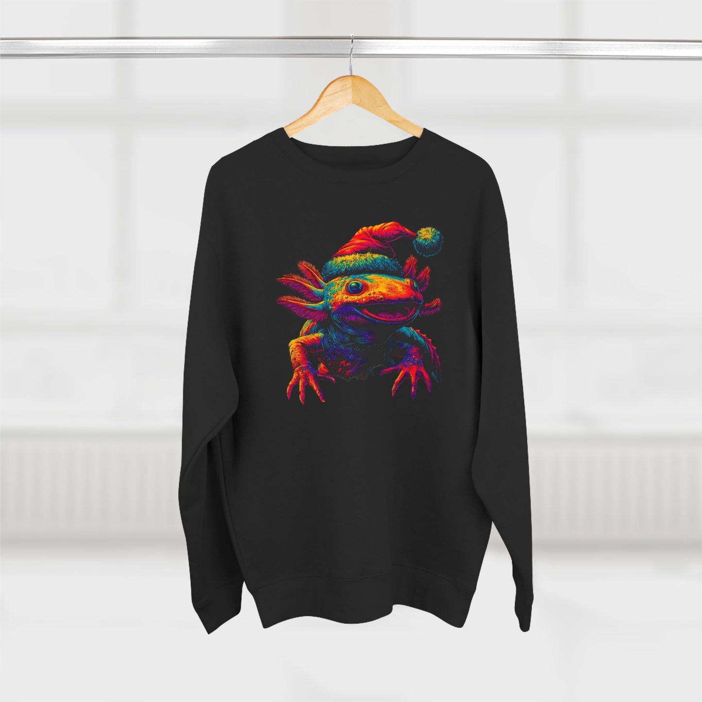 Festive Axolotl Christmas Unisex Crewneck Sweatshirt - Funny Holiday Amphibian Sweatshirt