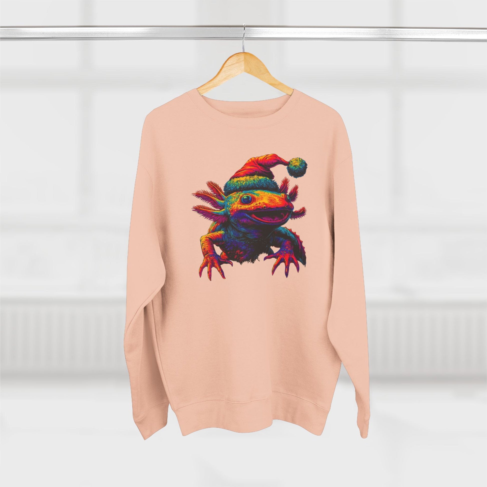 Festive Axolotl Christmas Unisex Crewneck Sweatshirt - Funny Holiday Amphibian Sweatshirt