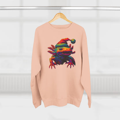 Festive Axolotl Christmas Unisex Crewneck Sweatshirt - Funny Holiday Amphibian Sweatshirt