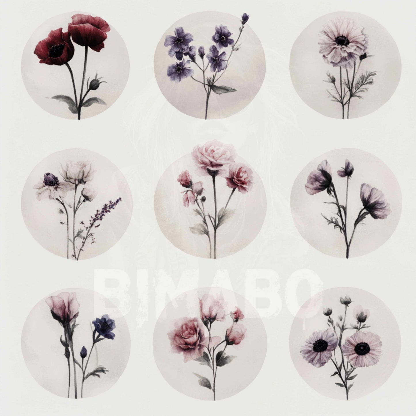 PNG Bundle 56 Flowers 1 - Digital Download only -  56 different vintage flower illustrations - transparent background