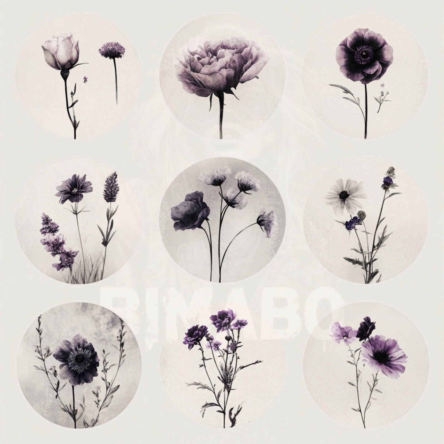 PNG Bundle 56 Flowers 1 - Digital Download only -  56 different vintage flower illustrations - transparent background
