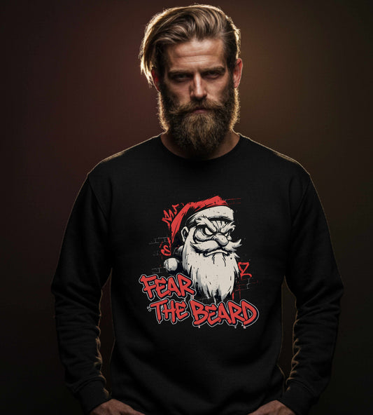 Fear the Beard Santa Sweatshirt - Badass Christmas T-Shirt, Edgy Metal Santa
