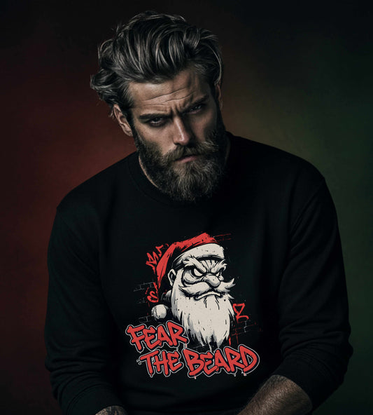 Fear the Beard Santa Sweatshirt - Badass Christmas T-Shirt, Edgy Metal Santa
